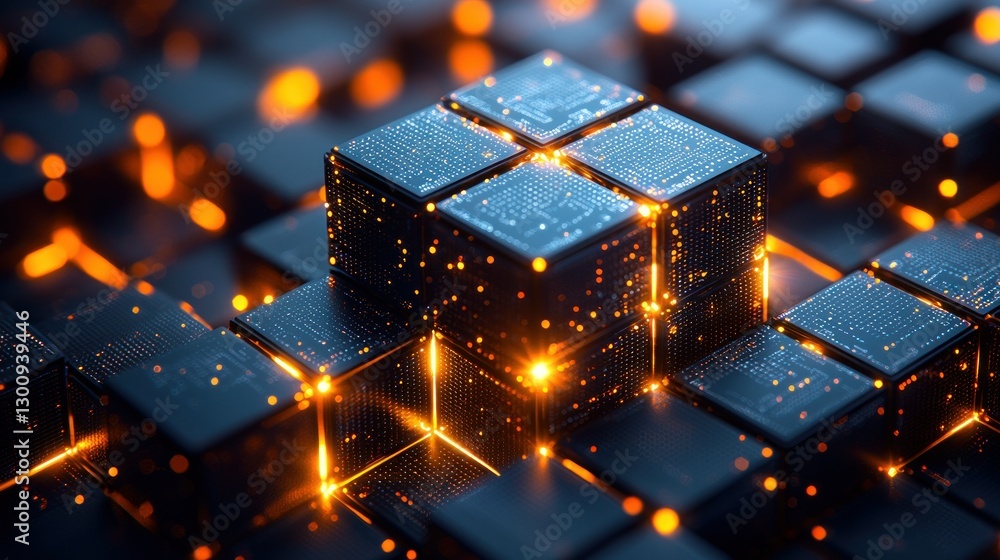 Poster abstract technology cubes glowing in a network