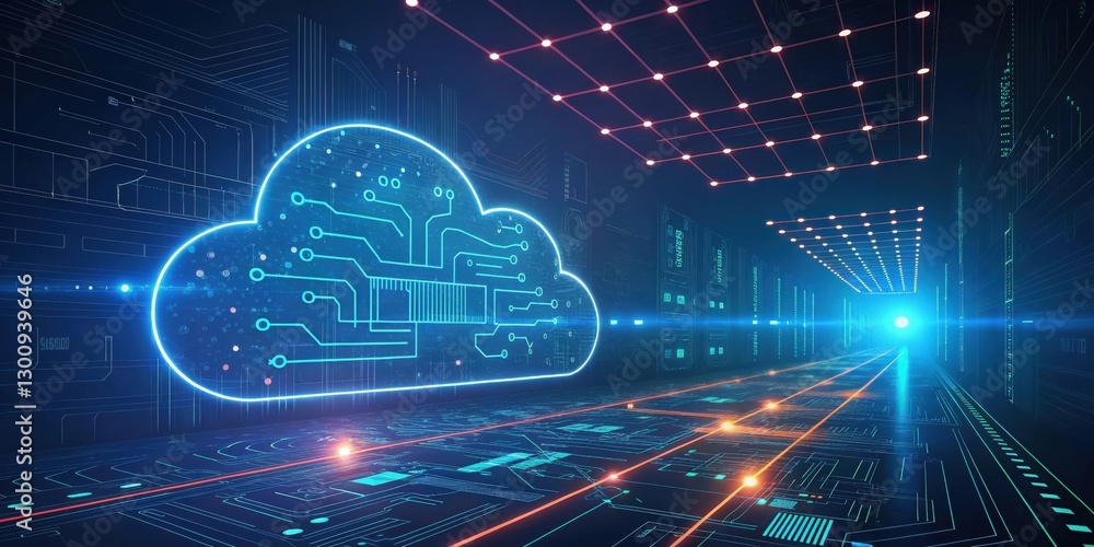 Poster cloud computing technology concept, representing the future of data storage and connectivity, with a
