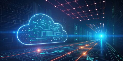 cloud computing technology concept, representing the future of data storage and connectivity, with a futuristic design and vibrant colors 