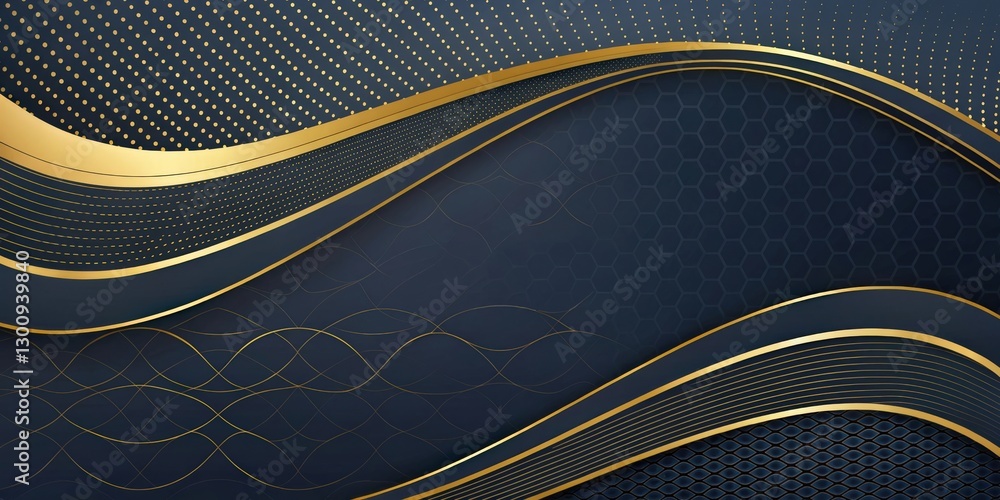 Poster elegant abstract background featuring gold and navy blue wavy lines and intricate patterns