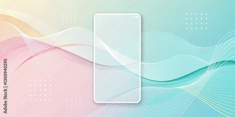 Poster a modern smartphone with a blank screen floating above the fluid lines background. ideal for present