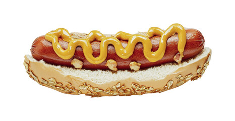 Unique hot dog creation featuring mustard and a creative bun design for summer cookouts, cut out