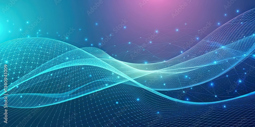 Aufkleber abstract digital network of bright glowing lines and dots, flowing across a colorful background