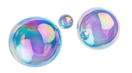 Obraz premium Floating soap bubbles with iridescent colors, isolated on white background
