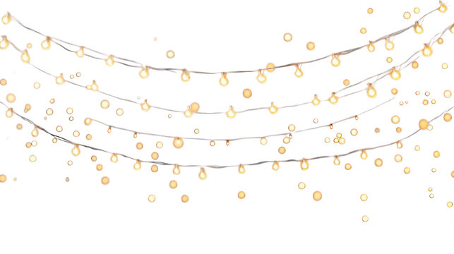 Glowing fairy lights string, isolated on transparent background