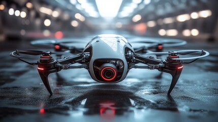 This advanced delivery drone showcases innovative technology with its sleek design and autonomous navigation capabilities, ready for efficient transport in a modern setting