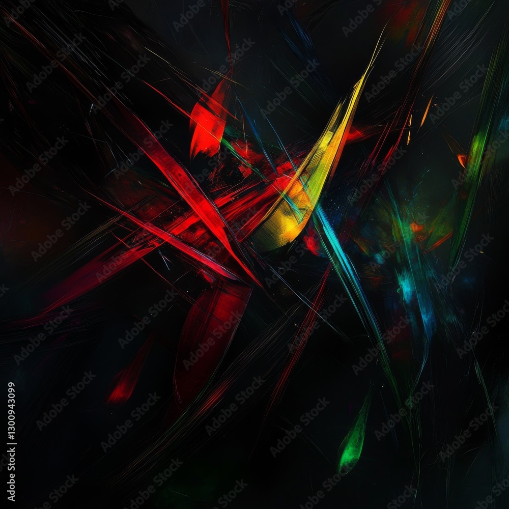 Poster Abstract Expressionism: A Symphony of Colors and Motion on Black Canvas Creates Dynamic, Modern Art