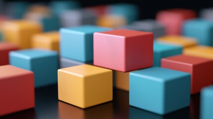 Obraz premium Organization chart infographics concept. Colorful Interconnected Modular Geometric Blocks Abstract Composition