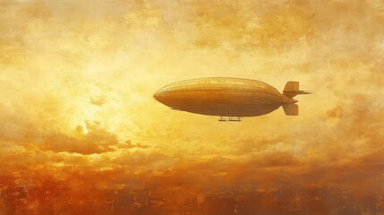 Obraz premium A large airship gracefully floats above a city in the sky