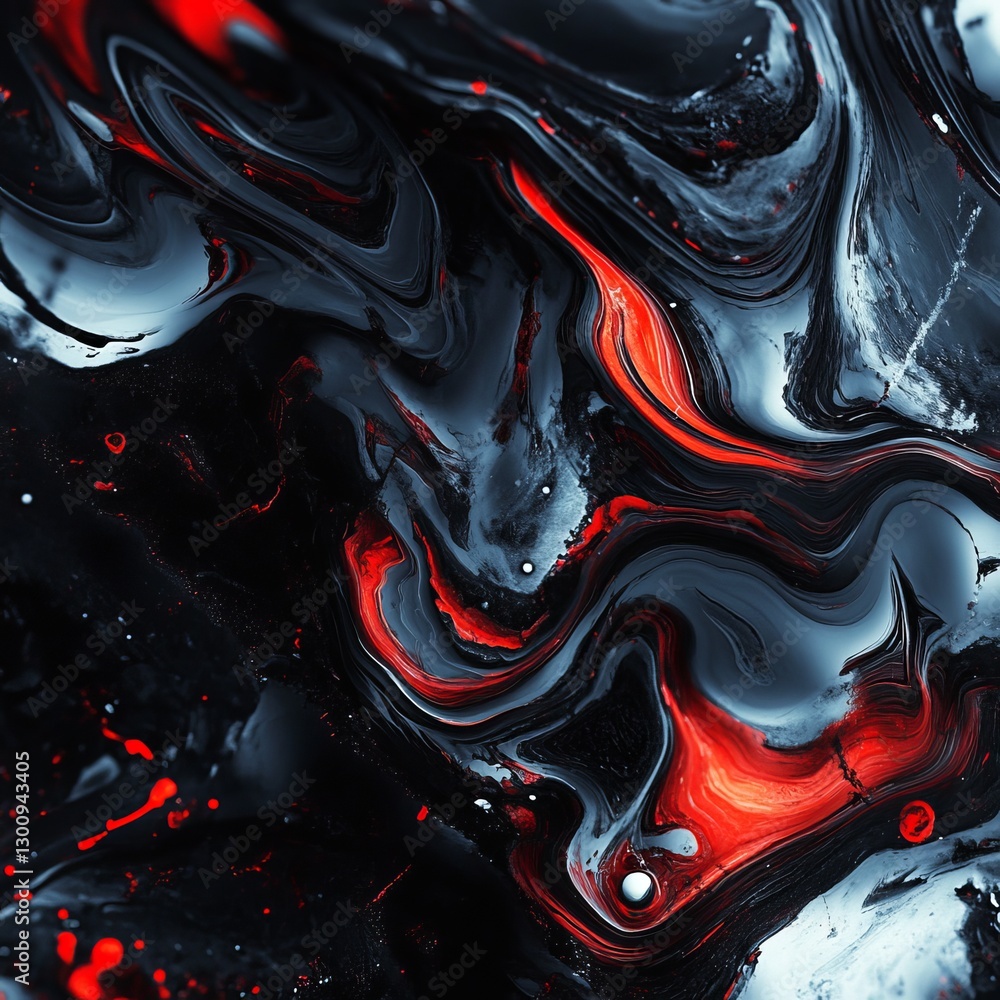 Poster Abstract Red and Black Swirls: Fluid Art in Motion, A mesmerizing dance of color and form, captured in a high-resolution image.