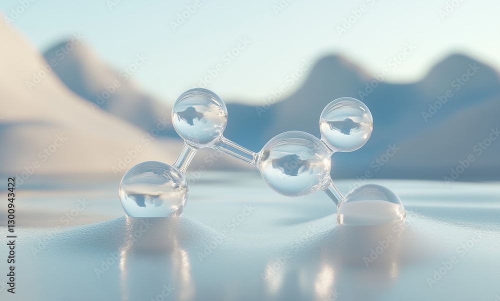 Poster a series of clear spheres are floating on a body of water. the spheres are connected by a line, and 