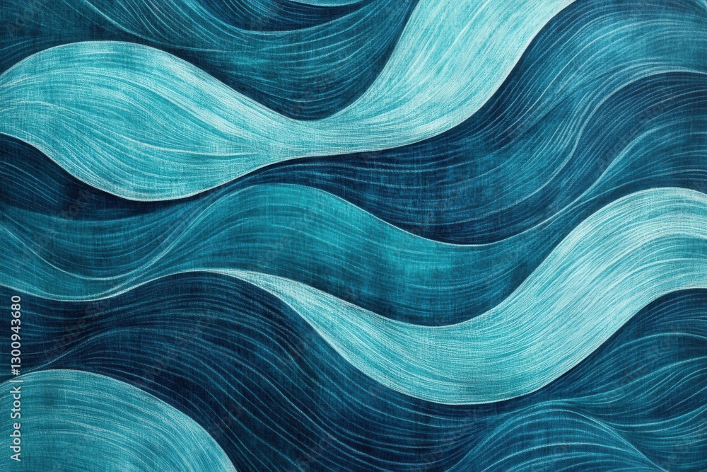 Poster a blue and white striped pattern with a blue wave. the pattern is made up of many small blue and whi