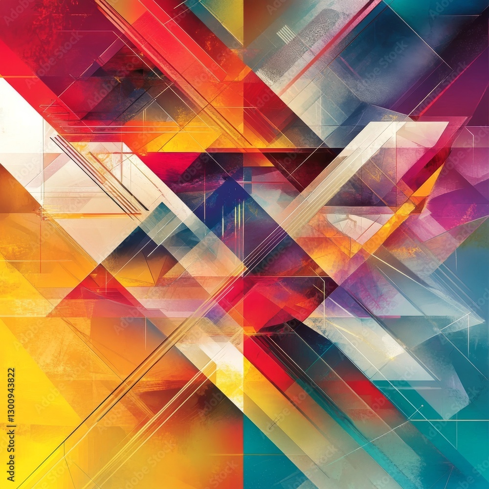 Poster colorful abstract geometric composition with sharp lines and triangular shapes displaying artistic s
