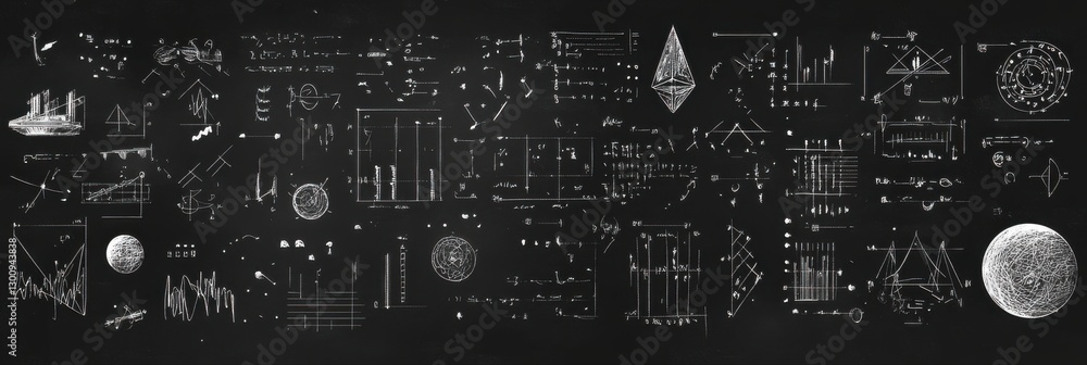 Poster a black and white image of a bunch of different shapes and lines. the shapes and lines are all over 