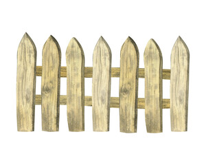 Plank wooden fence. Watercolor illustration, hand drawn on isolated background. For decor, design, printing, polygraphy