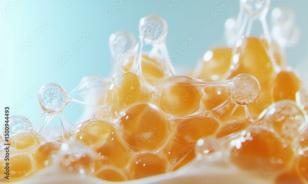 Poster the image is of a bunch of bubbles with a yellowish color. the bubbles are scattered all over the im