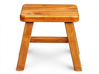 Rustic Brown Wooden Stool on White Background