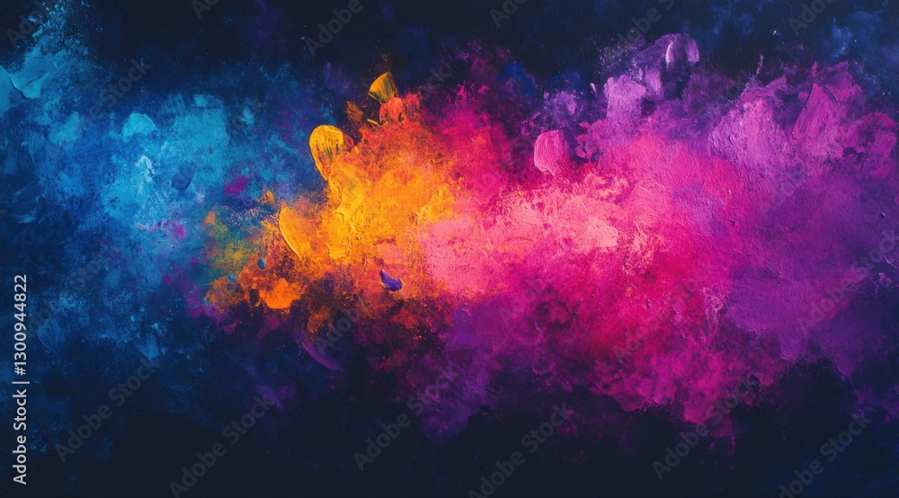Poster a colorful explosion of paint splatters in the sky. the colors are bright and vibrant, creating a se