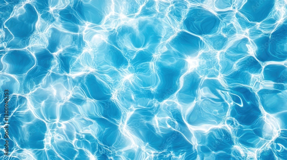 Poster bright sunlight dancing across rippling pool water, generating shimmering light patterns and casting