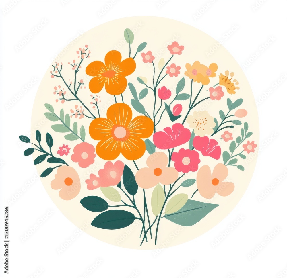 Poster a colorful bouquet of flowers is the main focus of this image. the flowers are arranged in a circula