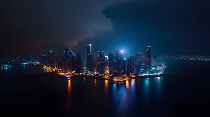 night cityscape skyline panoramic view