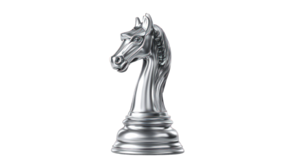 Silver knight chess piece, isolated on transparent background