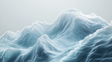 Icy crystalline formations emerging from frozen surface, sculpting dramatic landscape mimicking mountainous terrain with intricate textures and luminescent white patterns