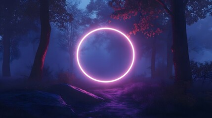 Fototapeta premium neon circle in a mystical forest at night