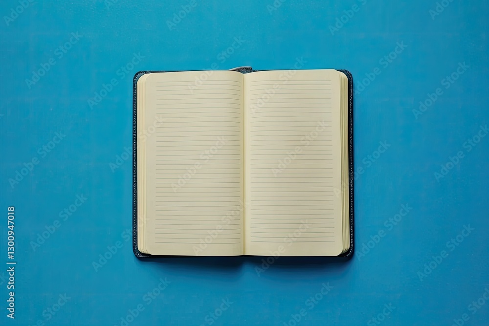 Aufkleber ultra quality image of open notebook on blue background top view