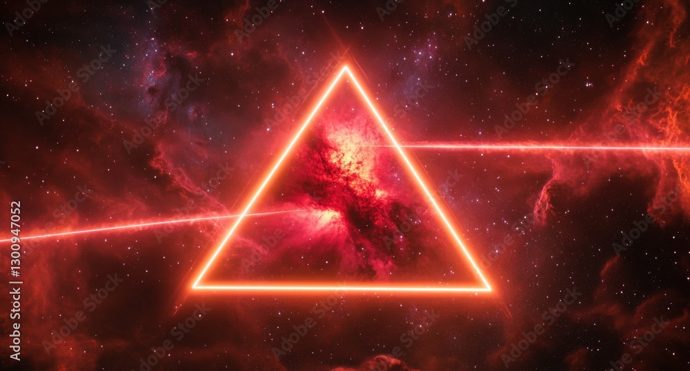 Poster a red triangle is lit up in a space filled with stars. the triangle is surrounded by a glowing red l