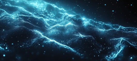 A blue wave with a lot of stars in the background. The stars are scattered all over the wave, giving it a dreamy and ethereal feel
