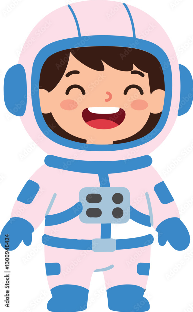 Poster happy child in a colorful spacesuit with a joyful expression, flat design vector art
