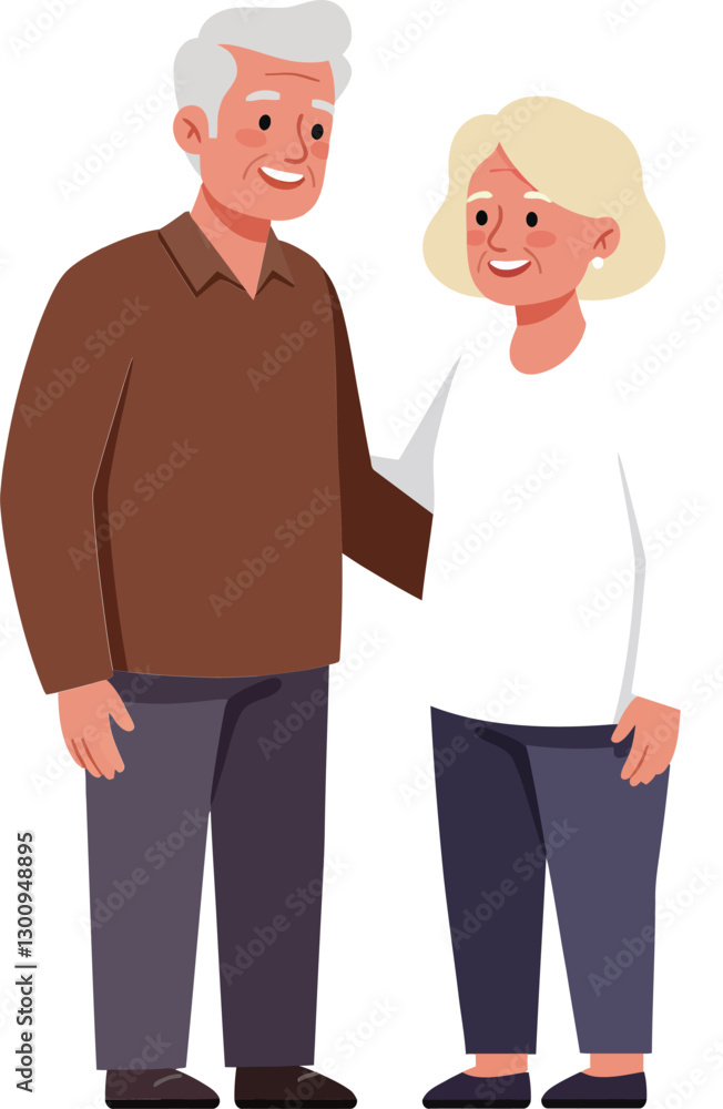 Poster happy elderly couple smiling together in a warm and friendly atmosphere, flat vector illustration sh