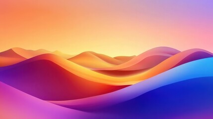 A colorful mountain range with a sunset in the background. The mountains are purple, blue, and yellow