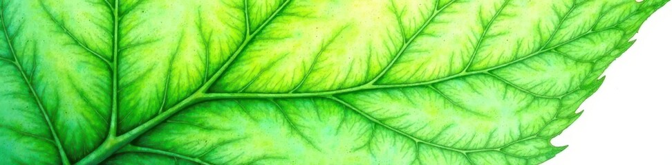 Intricate green leaf watercolor, delicate veins visible , fine art, spring