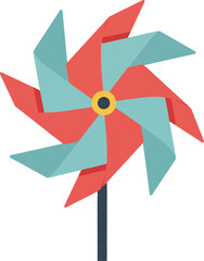 Colorful pinwheel spinning in the breeze, creating a playful atmosphere, flat design vector illustration