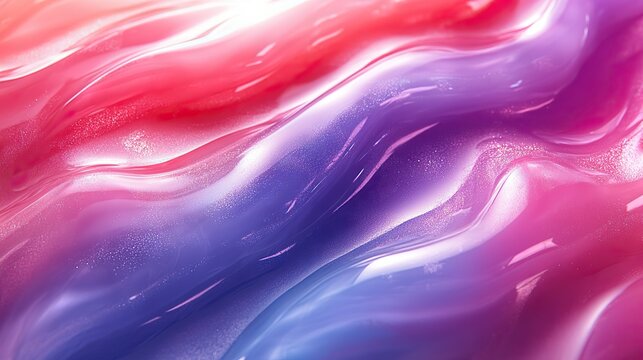 Holographic neon magenta, pink, purple, red, and blue cosmetic gel creates a serum background texture with a jelly abstract pattern.