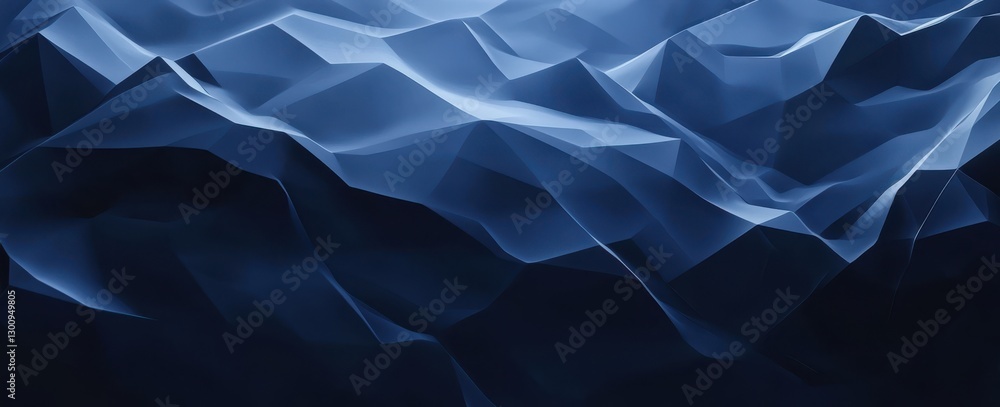 Poster a blue and white image of a mountain range. the image is a computer generated one and the blue and w