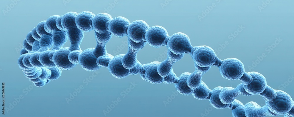 Poster a blue chain of dna is shown in a close up. the chain is made up of many small spheres, each of whic