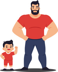Fototapeta premium Confident father and son duo posing together in bright colors with a cheerful atmosphere, showcasing flat vector illustration
