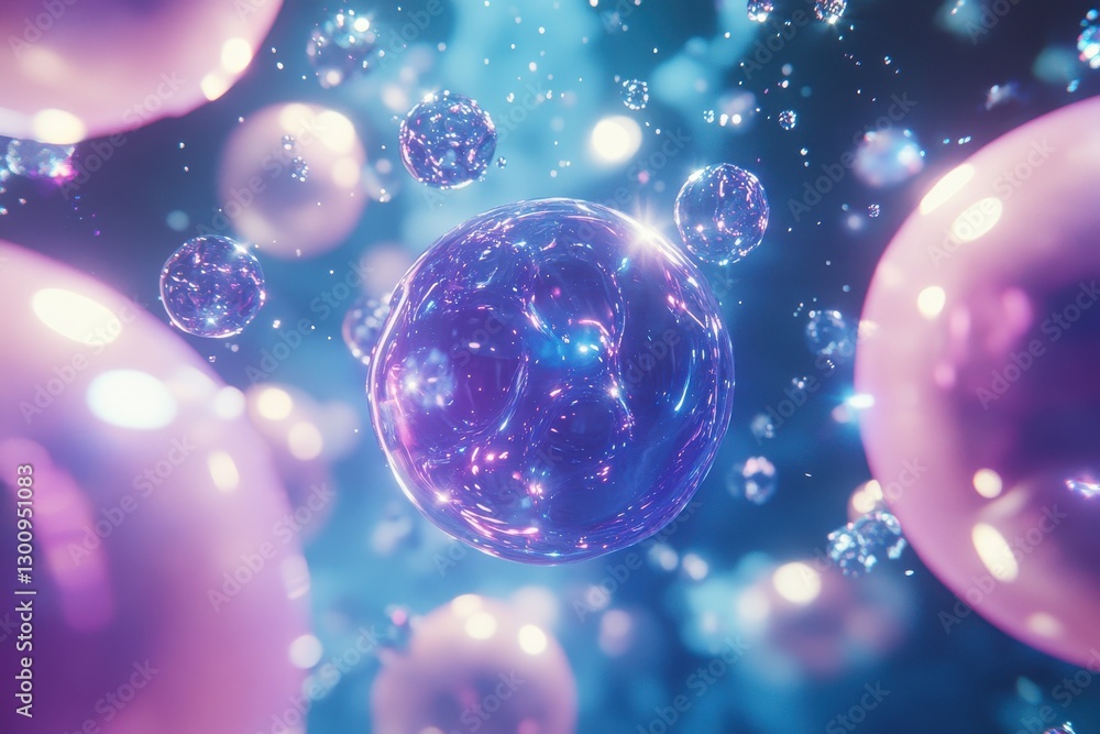 Poster a bunch of colorful spheres floating in the air. the spheres are of different sizes and colors, crea