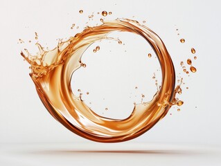 Dynamic splash of golden liquid forming a circular shape.