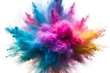 Explosion of colored powder, isolated on white background