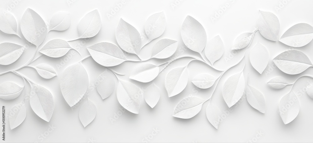 Poster a white background with a white leafy pattern. the leaves are white and the pattern is very intricat