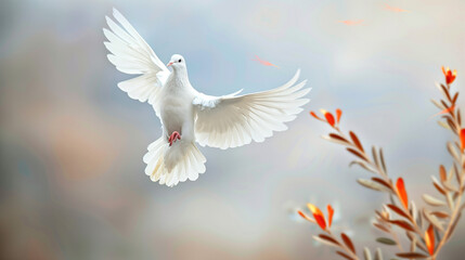 A White Dove Soaring Above a Tranquil Battlefield: Olive Branches and the Dawn of Lasting Peace