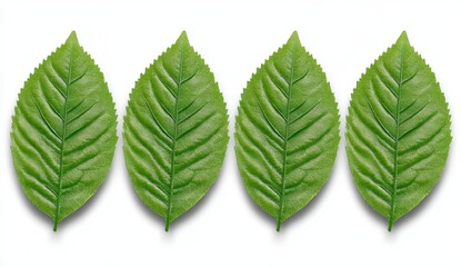 Fototapeta premium Four Green Leaves on White Background