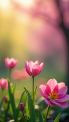 Fototapeta premium Blurred spring floral bokeh, asymmetrical spring bloom, image, wallpaper