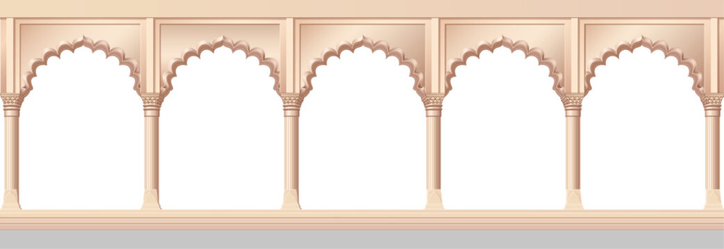 vector cartoon indian Mughal arch illustration. Oriental style hand drawn clip art isolated on transparent background.
