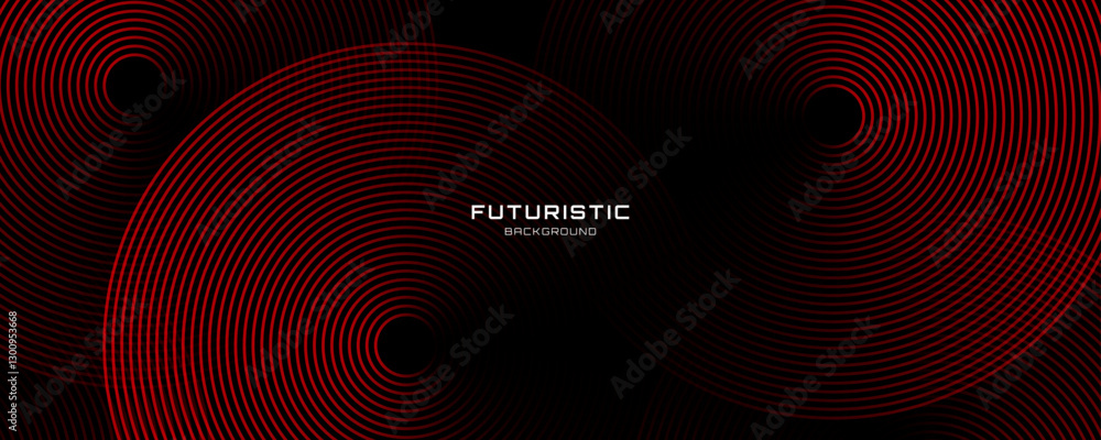 Poster 3D red lines techno abstract background overlap layer on dark space with circles effect decoration. Modern graphic design element stripes style concept for web, poster, flyer, card, or brochure cover