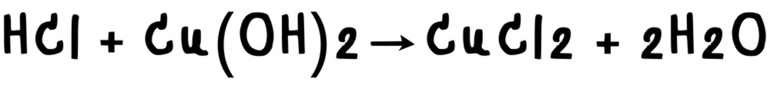 Neutralization Reaction of Hydrochloric acid, Copper(II) hydroxide, Copper(II) chloride, Water illustration